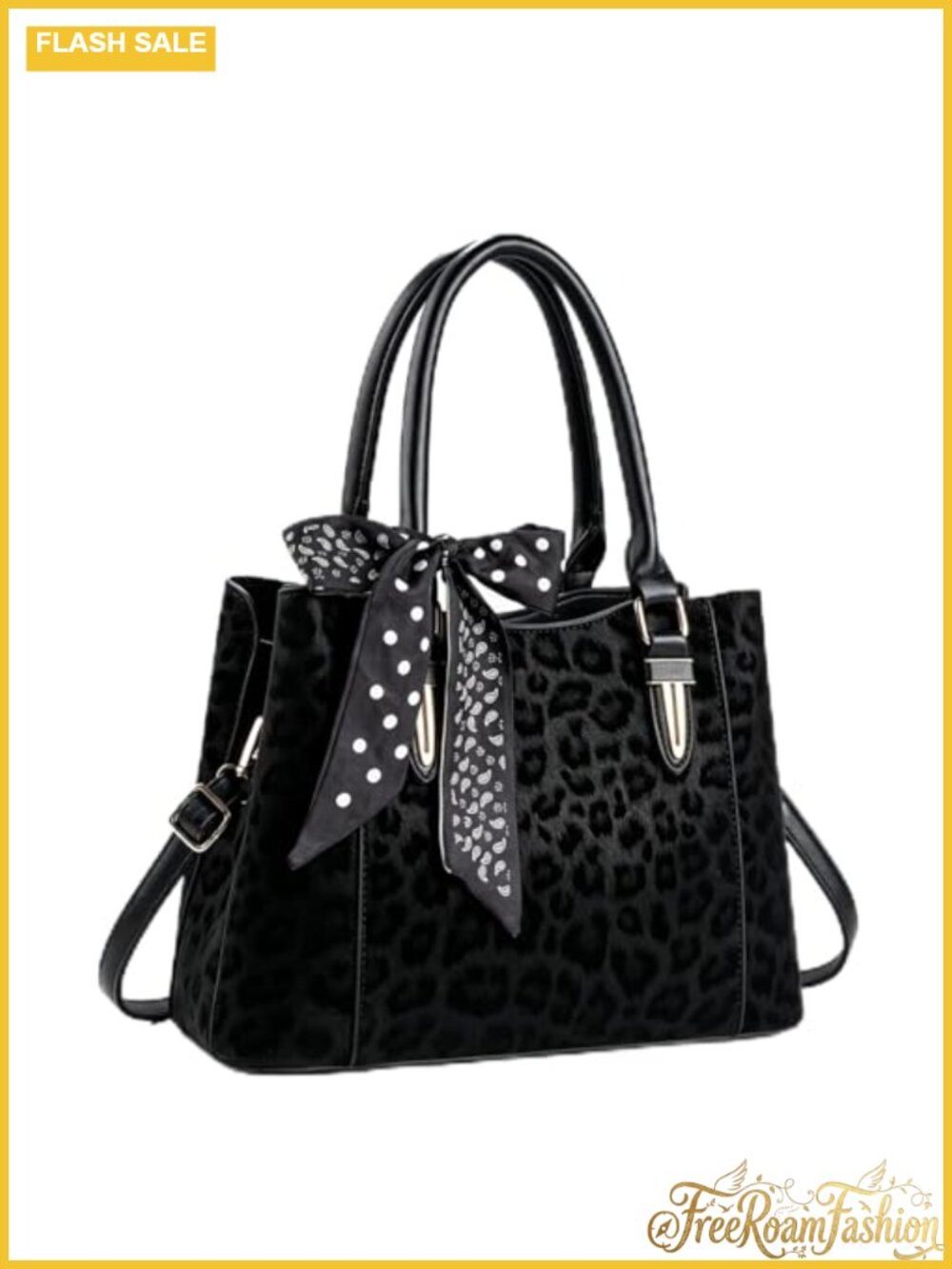 Leopard Print Synthetic Leather Satchel Purse with 3 Compartments Top Handle